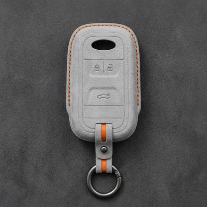Chery Hand-Stitched Alcantara Key Fob Cover – Classic 3-Button - White