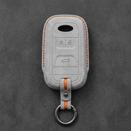 Chery Hand-Stitched Alcantara Key Fob Cover – Classic 3-Button - White