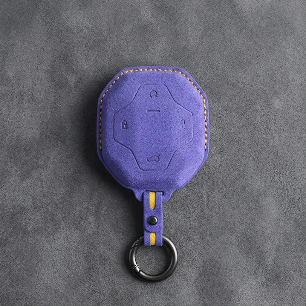 Chery Hand-Stitched Alcantara Key Fob Cover – Octagonal 4-Button - Cornflower Blue