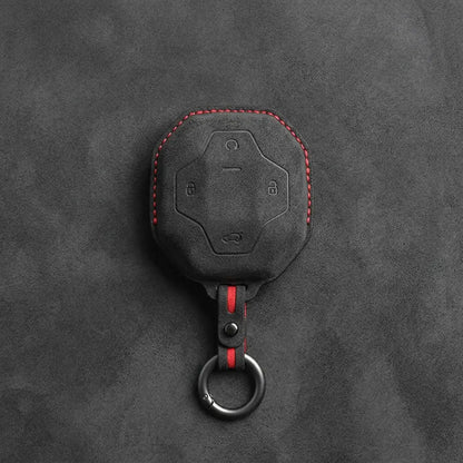 Chery Hand-Stitched Alcantara Key Fob Cover – Octagonal 4-Button - Dark Charcoal