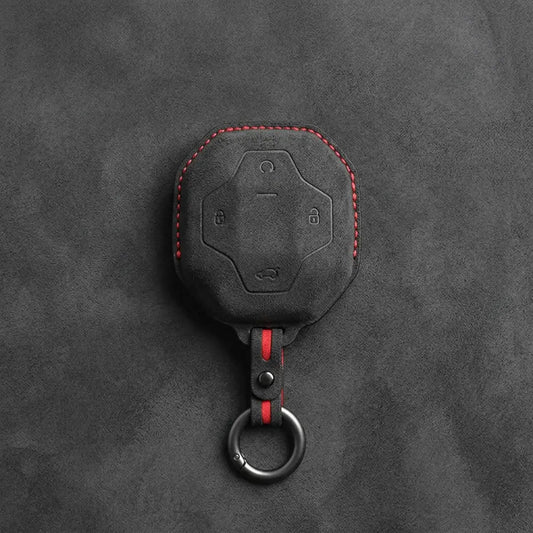 Chery Hand-Stitched Alcantara Key Fob Cover – Octagonal 4-Button - Dark Charcoal