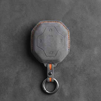 Chery Hand-Stitched Alcantara Key Fob Cover – Octagonal 4-Button - Dark Gray