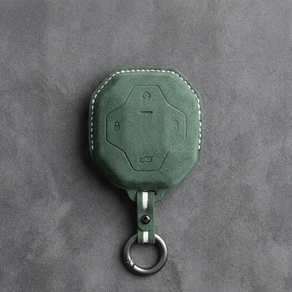 Chery Hand-Stitched Alcantara Key Fob Cover – Octagonal 4-Button - Dark Green