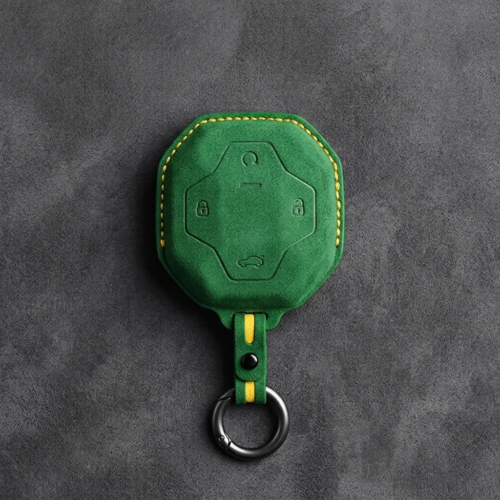 Chery Hand-Stitched Alcantara Key Fob Cover – Octagonal 4-Button - Grass Green