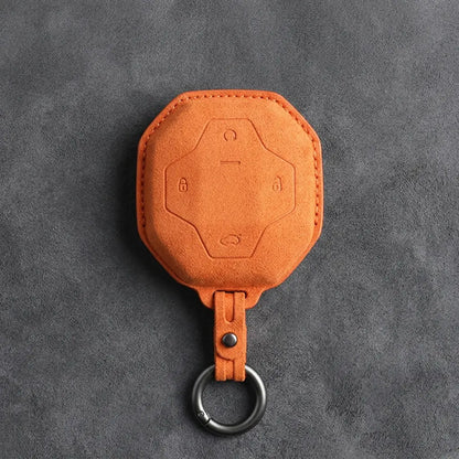 Chery Hand-Stitched Alcantara Key Fob Cover – Octagonal 4-Button - Orange