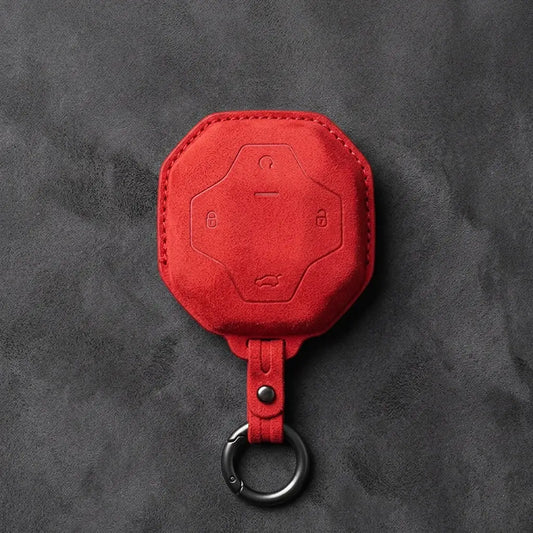 Chery Hand-Stitched Alcantara Key Fob Cover – Octagonal 4-Button - Red