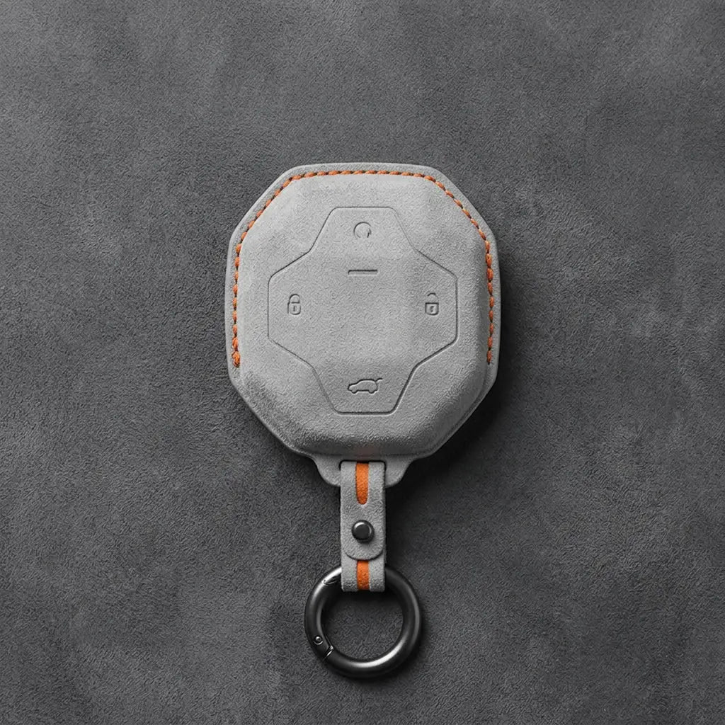 Chery Hand-Stitched Alcantara Key Fob Cover – Octagonal 4-Button - White