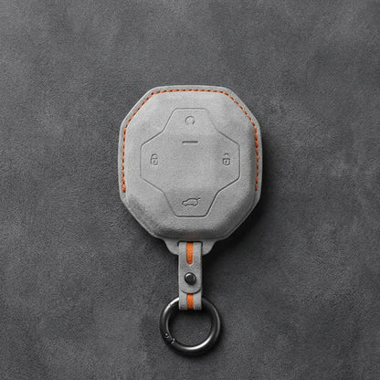 Chery Hand-Stitched Alcantara Key Fob Cover – Octagonal 4-Button - White