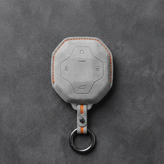 Chery Hand-Stitched Alcantara Key Fob Cover – Octagonal 4-Button - White