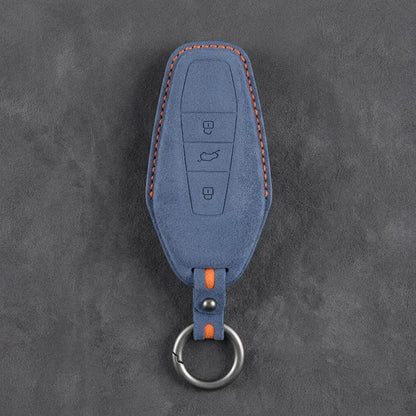 Chery Hand-Stitched Alcantara Key Fob Cover – Wedge 3-Button - Cobalt Blue