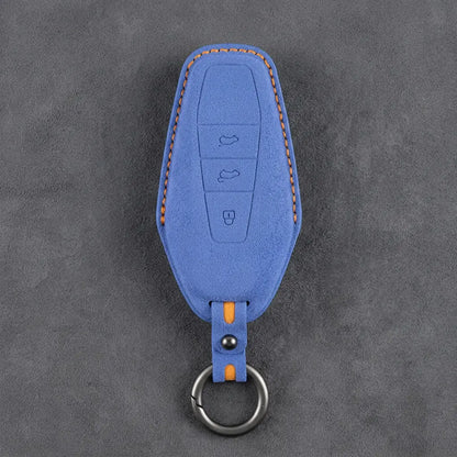 Chery Hand-Stitched Alcantara Key Fob Cover – Wedge 3-Button - Cornflower Blue