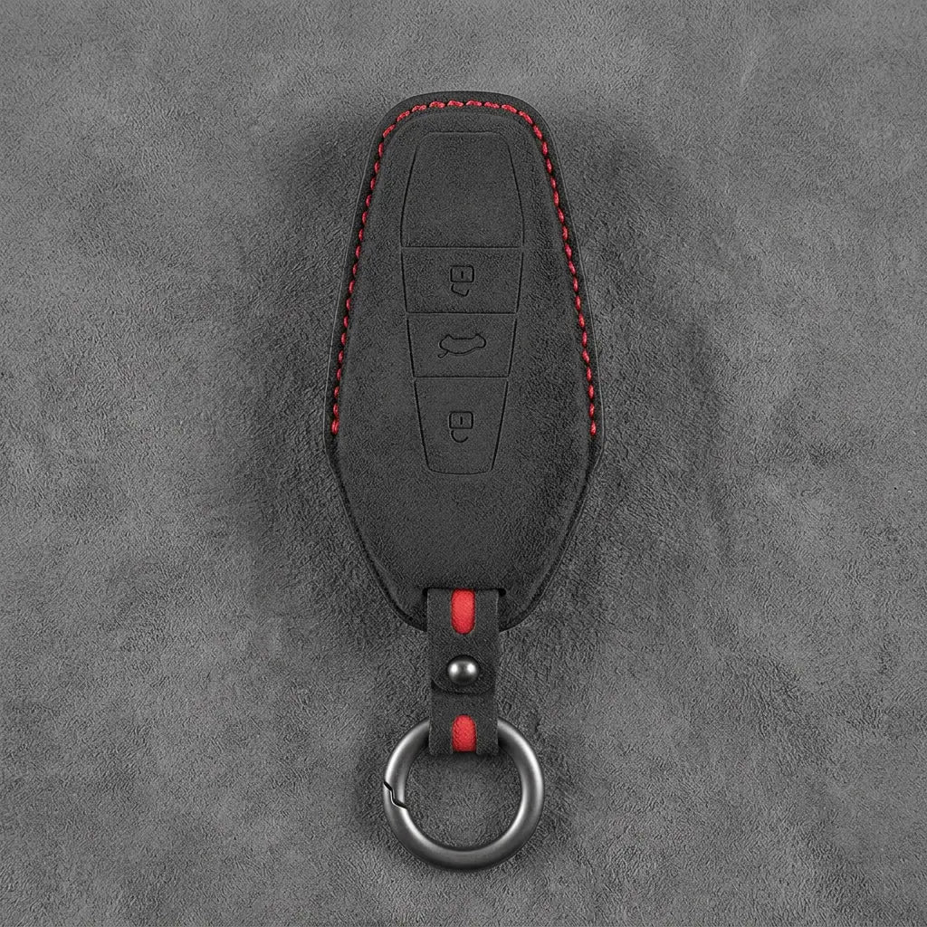 Chery Hand-Stitched Alcantara Key Fob Cover – Wedge 3-Button - Black