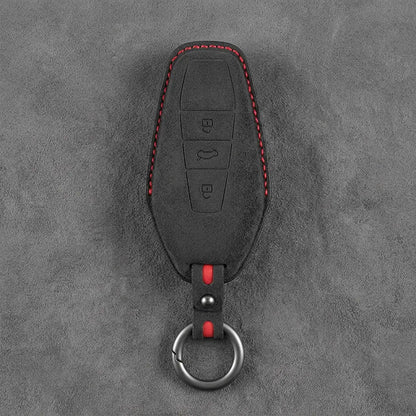 Chery Hand-Stitched Alcantara Key Fob Cover – Wedge 3-Button - Black