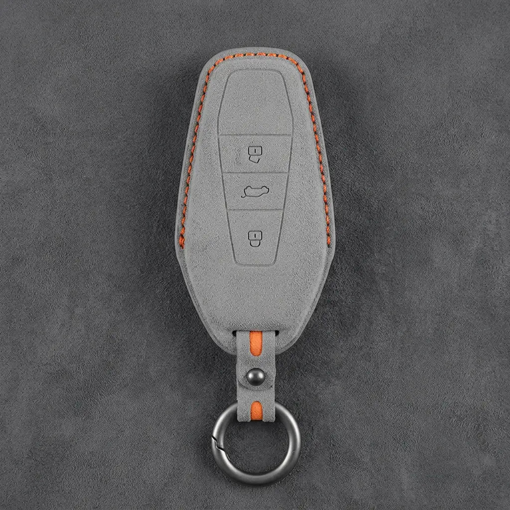 Chery Hand-Stitched Alcantara Key Fob Cover – Wedge 3-Button - Dark Gray