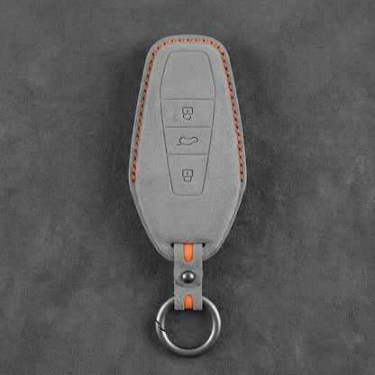 Chery Hand-Stitched Alcantara Key Fob Cover – Wedge 3-Button - Dark Gray