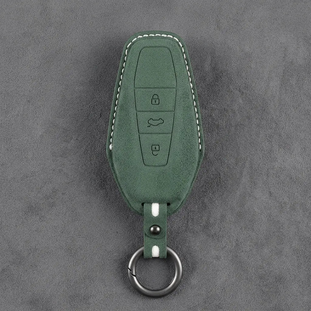 Chery Hand-Stitched Alcantara Key Fob Cover – Wedge 3-Button - Dark Green