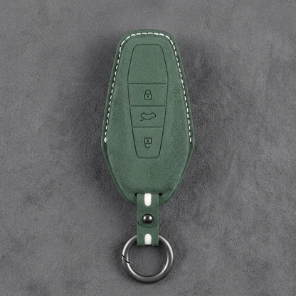 Chery Hand-Stitched Alcantara Key Fob Cover – Wedge 3-Button - Dark Green