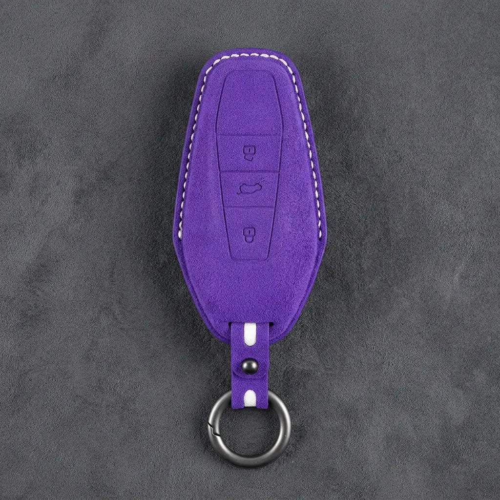 Chery Hand-Stitched Alcantara Key Fob Cover – Wedge 3-Button - Dark Purple