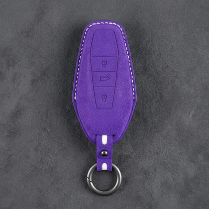 Chery Hand-Stitched Alcantara Key Fob Cover – Wedge 3-Button - Dark Purple
