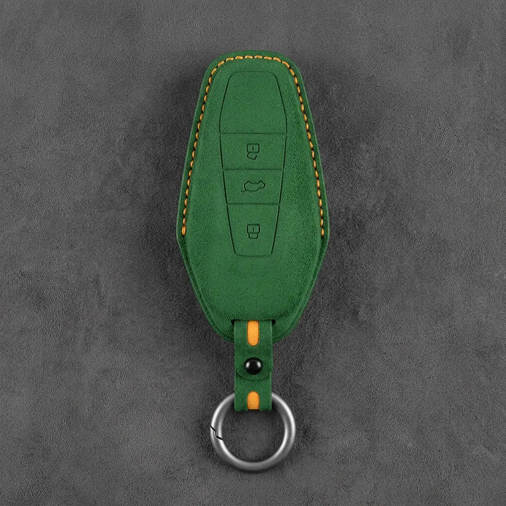 Chery Hand-Stitched Alcantara Key Fob Cover – Wedge 3-Button - Grass Green