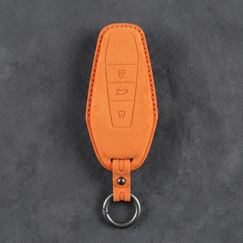 Chery Hand-Stitched Alcantara Key Fob Cover – Wedge 3-Button - Orange