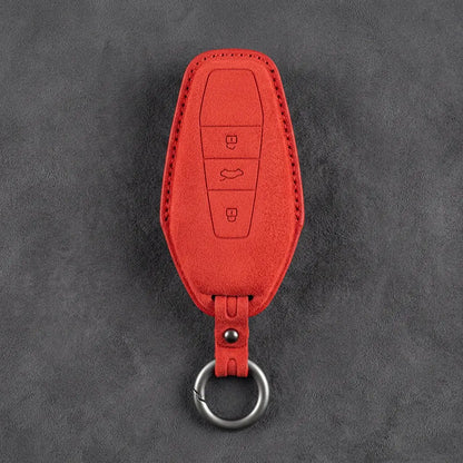 Chery Hand-Stitched Alcantara Key Fob Cover – Wedge 3-Button - Red