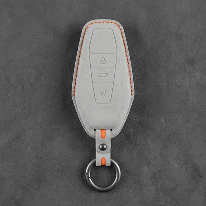 Chery Hand-Stitched Alcantara Key Fob Cover – Wedge 3-Button - White