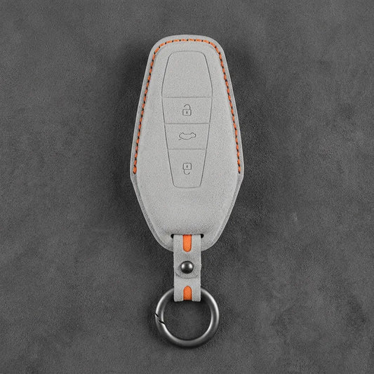 Chery Hand-Stitched Alcantara Key Fob Cover – Wedge 3-Button - White