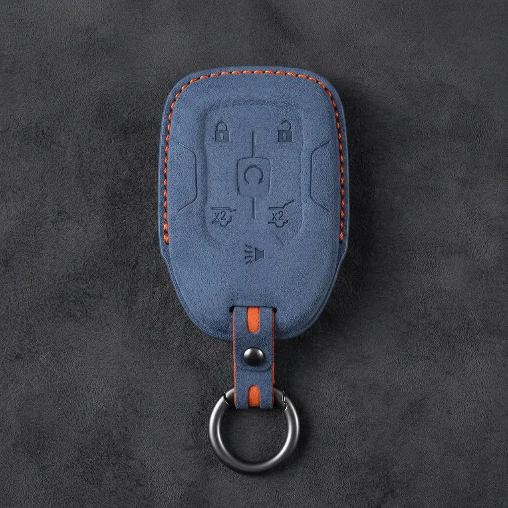 Chevrolet Hand-Stitched Alcantara Key Fob Cover – 6-Button Smart Key - Cobalt Blue