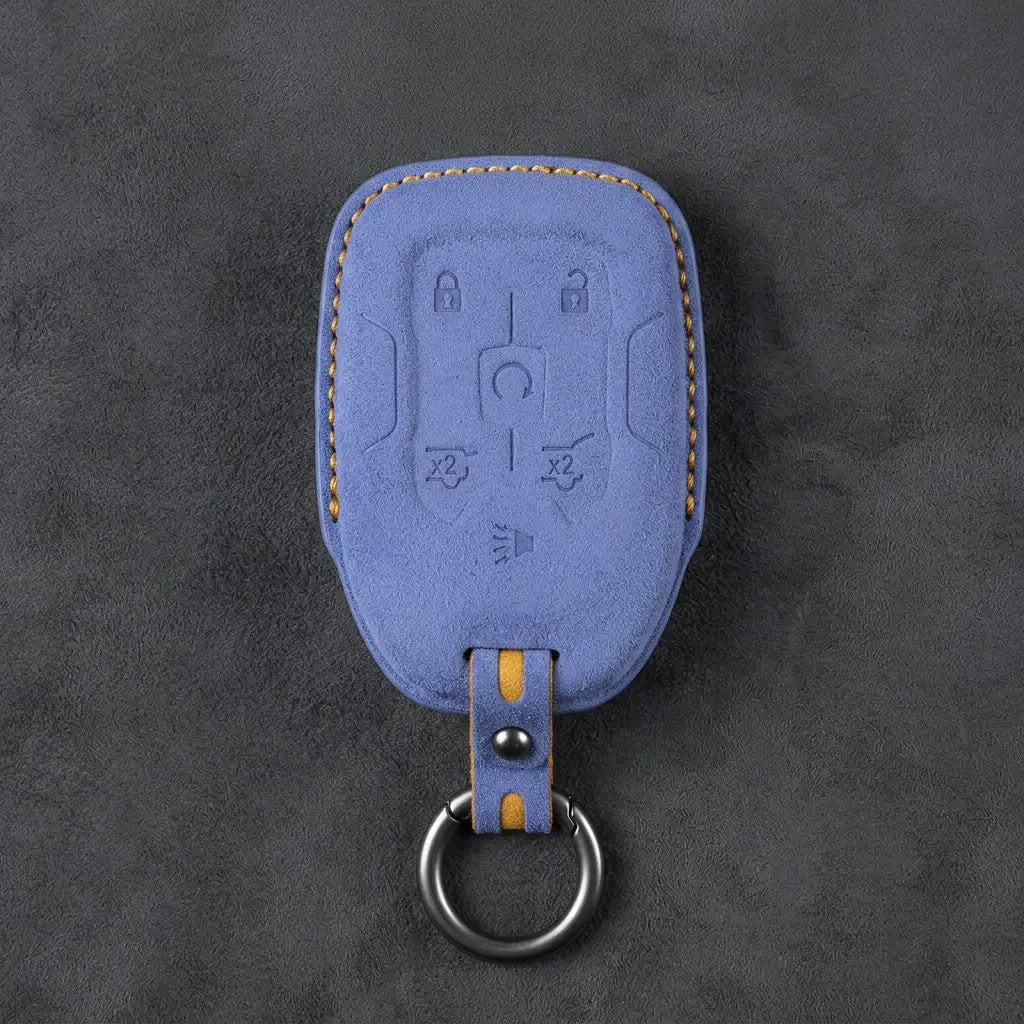 Chevrolet Hand-Stitched Alcantara Key Fob Cover – 6-Button Smart Key - Cornflower Blue