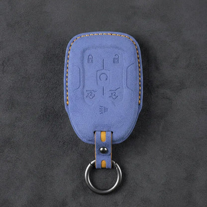 Chevrolet Hand-Stitched Alcantara Key Fob Cover – 6-Button Smart Key - Cornflower Blue