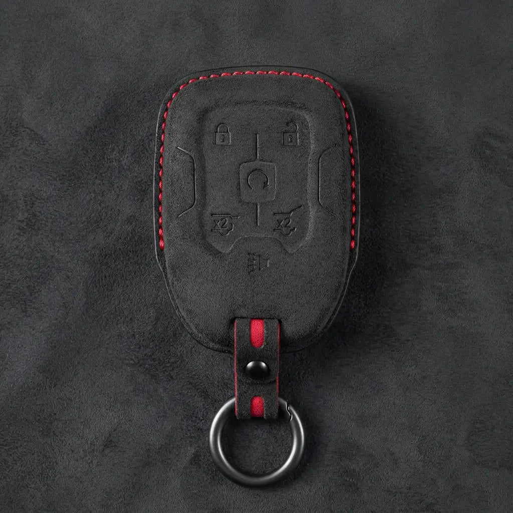 Chevrolet Hand-Stitched Alcantara Key Fob Cover – 6-Button Smart Key - Dark Charcoal