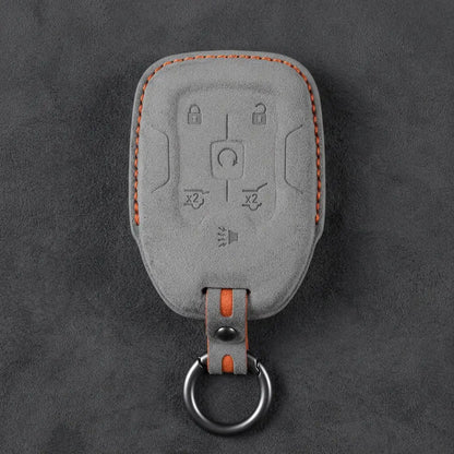 Chevrolet Hand-Stitched Alcantara Key Fob Cover – 6-Button Smart Key - Dark Gray