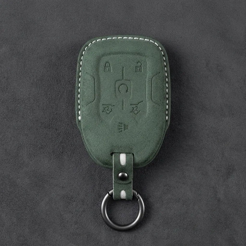 Chevrolet Hand-Stitched Alcantara Key Fob Cover – 6-Button Smart Key - Dark Green