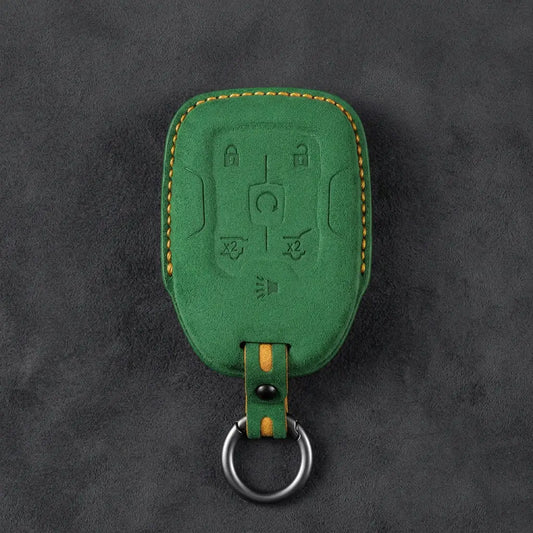 Chevrolet Hand-Stitched Alcantara Key Fob Cover – 6-Button Smart Key - Grass Green