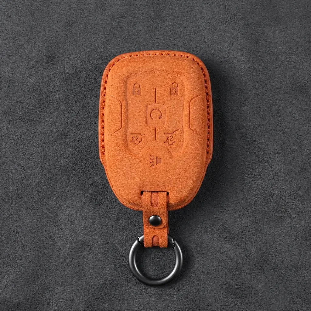 Chevrolet Hand-Stitched Alcantara Key Fob Cover – 6-Button Smart Key - Orange