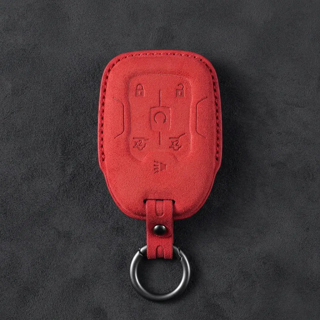 Chevrolet Hand-Stitched Alcantara Key Fob Cover – 6-Button Smart Key - Red