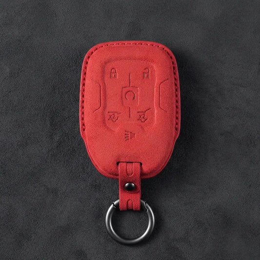 Chevrolet Hand-Stitched Alcantara Key Fob Cover – 6-Button Smart Key - Red