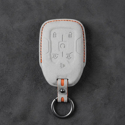 Chevrolet Hand-Stitched Alcantara Key Fob Cover – 6-Button Smart Key - White