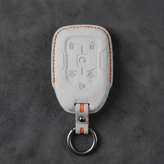 Chevrolet Hand-Stitched Alcantara Key Fob Cover – 6-Button Smart Key - White