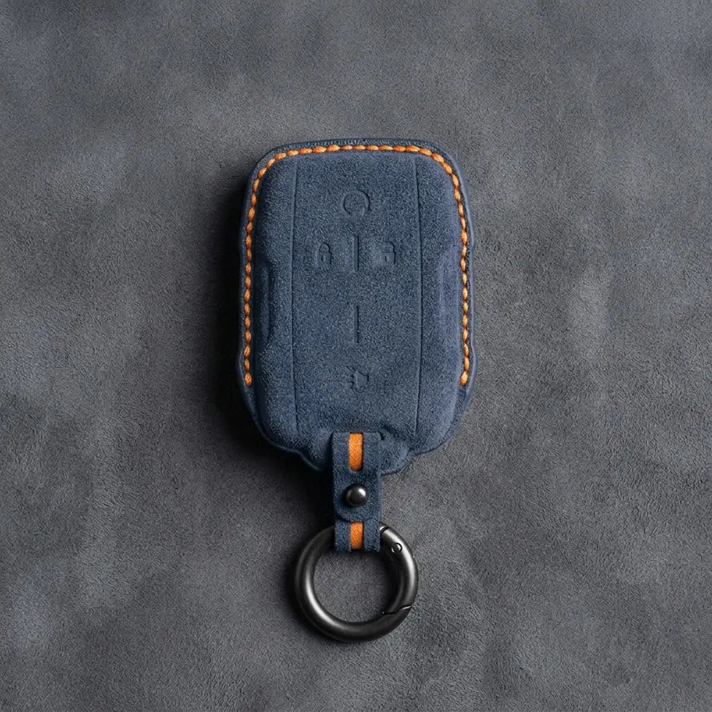 Chevrolet Hand-Stitched Alcantara Key Fob Cover – Block Wing 4-Button Cobalt Blue
