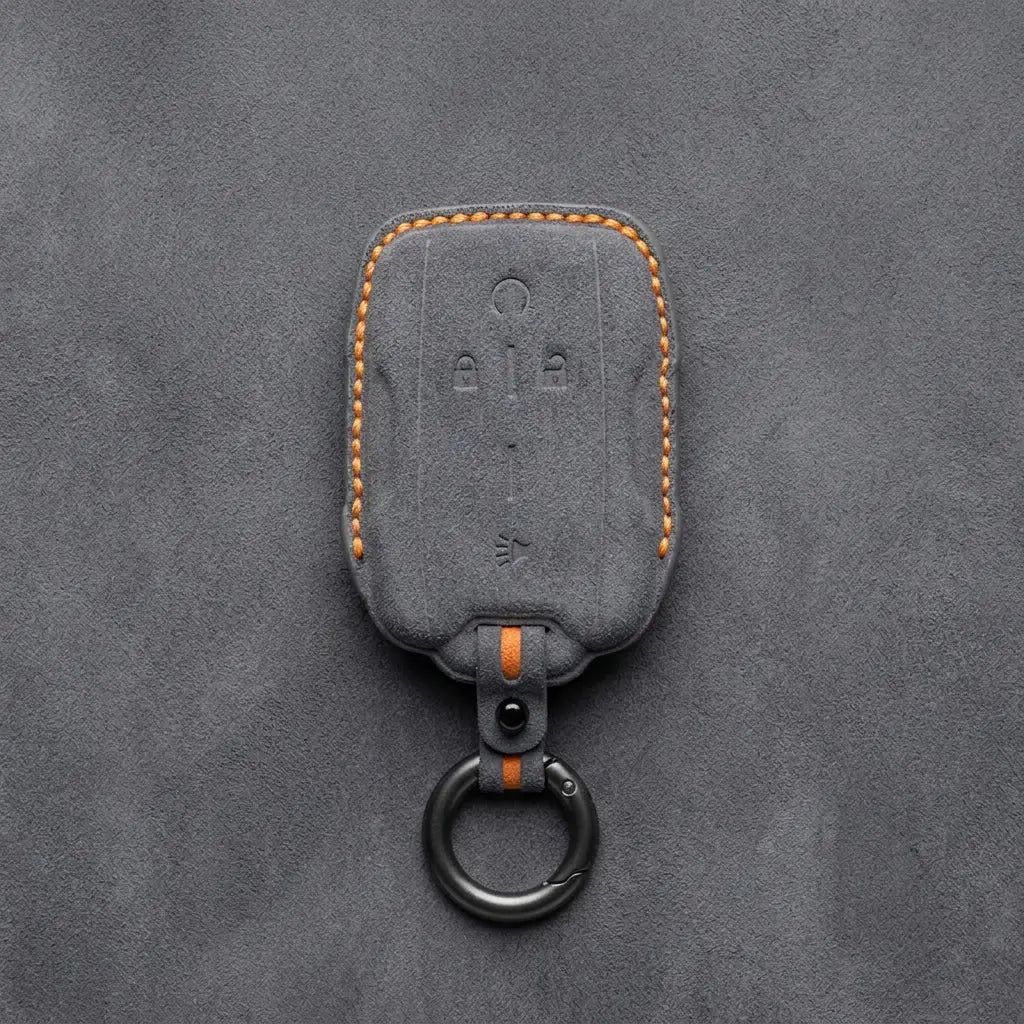 Chevrolet Hand-Stitched Alcantara Key Fob Cover – Block Wing 4-Button Dark Gray
