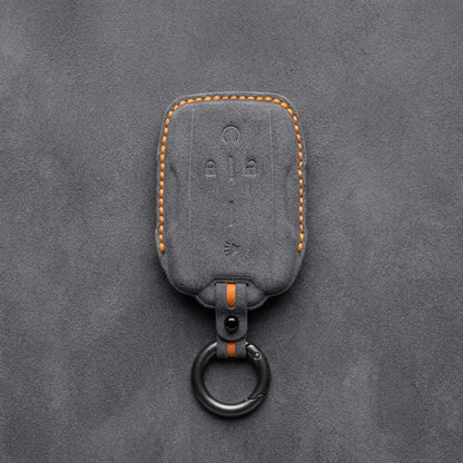 Chevrolet Hand-Stitched Alcantara Key Fob Cover – Block Wing 4-Button Dark Gray