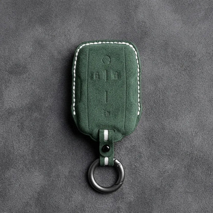 Chevrolet Hand-Stitched Alcantara Key Fob Cover – Block Wing 4-Button Dark Green