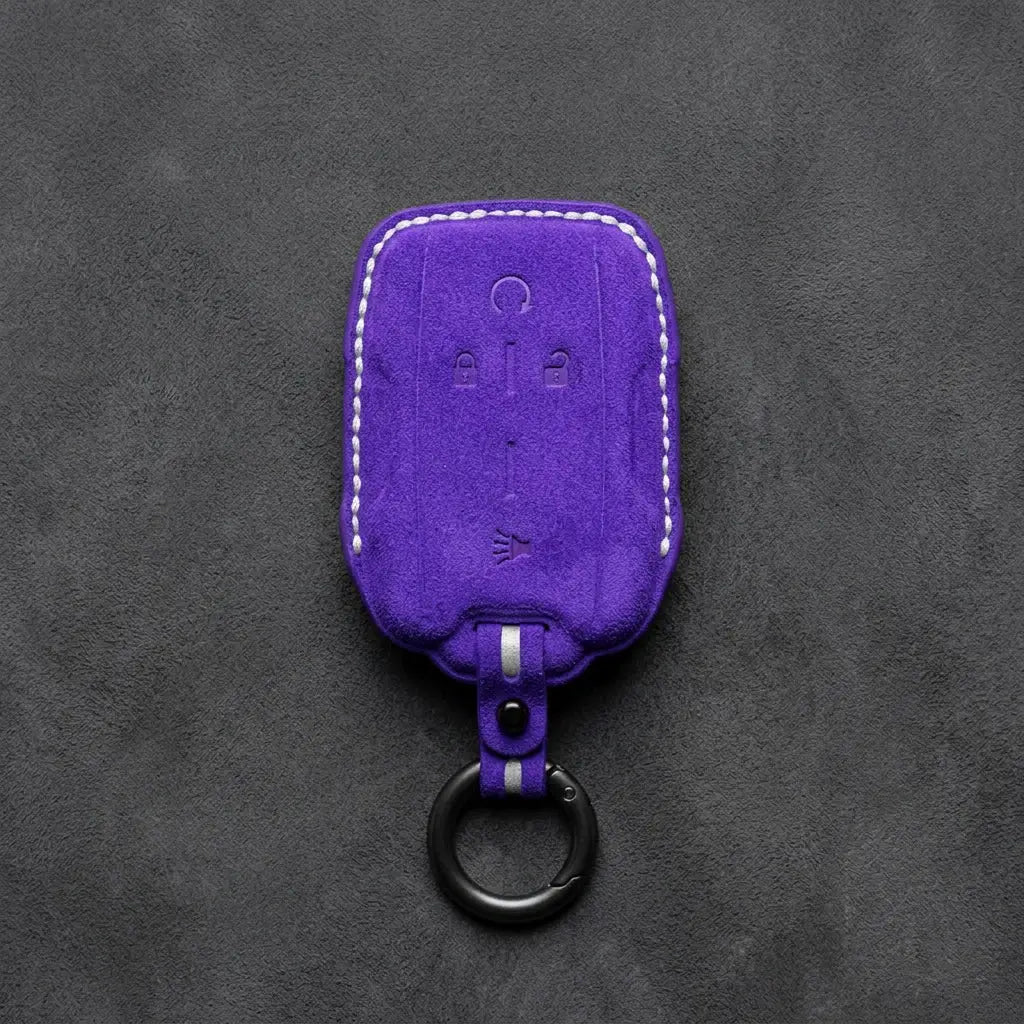 Chevrolet Hand-Stitched Alcantara Key Fob Cover – Block Wing 4-Button Dark Purple