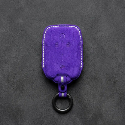 Chevrolet Hand-Stitched Alcantara Key Fob Cover – Block Wing 4-Button Dark Purple