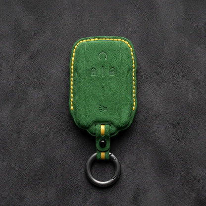 Chevrolet Hand-Stitched Alcantara Key Fob Cover – Block Wing 4-Button Grass Green