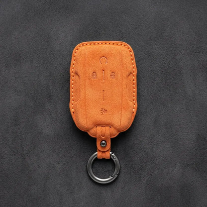 Chevrolet Hand-Stitched Alcantara Key Fob Cover – Block Wing 4-Button Orange