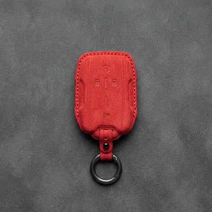 Chevrolet Hand-Stitched Alcantara Key Fob Cover – Block Wing 4-Button Red