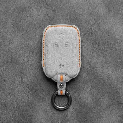 Chevrolet Hand-Stitched Alcantara Key Fob Cover – Block Wing 4-Button White